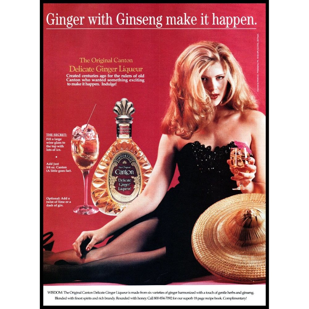 1993 Canton Ginger Liqueur Vintage Print Ad Redhead Sexy Black Dress Wall Art